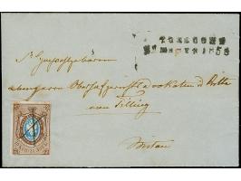 TALSEN (LATVIA): 10 kopeck brown &amp; blue, clear to large &nbsp;margins, tied by pen cross to small entire letter (dated in