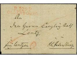 "P.129.P" OLDENBOURG" roter L2 klar auf Faltbriefhülle mit Leitvermerk “frco Lentzen” nach St. Petersburg, rückseitig mit Kar