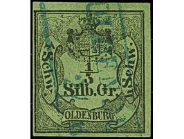 ⅓ Sgr. auf grün, farbfrisch, allseits voll- bis breitrandig, mit blauem Rahmenstempel “OLDENBURG 2.6.”, in einwandfreier Erha