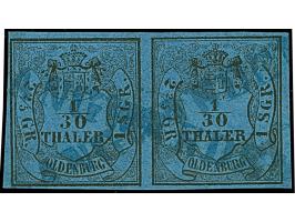 1/30 Th. auf blau in Type I und Type III als waagerechtes Paar mit blauem L1 “LANGWARDEN”. Das farbfrische Paar ist allseits 