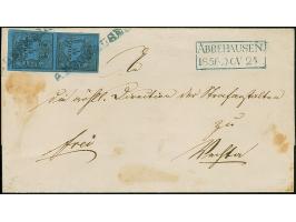 “ABBEHAUSEN” blauer L1 zweimal klar als Entwerter auf senkrechtem Typenpaar 1/30 Th. auf blau in Type I und III (oben) auf Fa