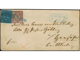 1/30 Th. auf blau, Type III und 1/15 Th. auf rosa in Type I, jeweils voll- bis breitrandig mit blauem L1 “FRANCO” als tarifge