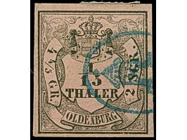 “Delmenhorster Häuschen” klar und fast kompletter Ovalstempel auf loser Marke 1/15 Th. auf rosa, in Type I. Die farbfrische M