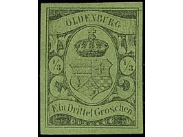 1859, ⅓ Gr. auf grünlicholiv, farbfrisch und allseits breitrandig, ungebraucht ohne Gummi, in einwandfreier Erhaltung. Ein sc