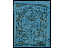 1 Gr. &nbsp;auf indigo, typische leuchtende und farbfrische Marke, allseits breitrandig mit Plattenfehler “untere Randlinie s