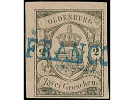 2 Gr. auf rosa, farbfrisch und allseits voll-, meist breitrandig, im Schnitt mit blauem L1 “FRANCO”, in tadelloser Erhaltung,