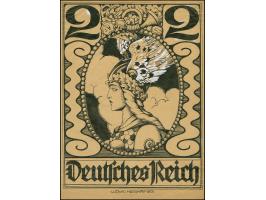 1900 (ca.), Hesshaimer-Essay 2 Pfg. Germania mit Brustplatte und geflügeltem Helm und Länderbezeichnung “Deutsches Reich” sow