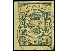 3 Gr. auf gelb, farbfrisch und allseits breitrandig mit blauem DKr. “OLDENBURG 3.5.”, in tadelloser Erhaltung, Fotobefund Ste