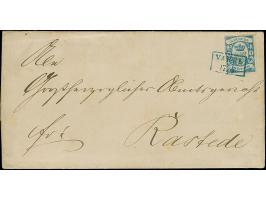 1 Gr. blau mit Plattenfehler “zwei blaue Punkte auf der Rahmenlinie links des oberen Schriftbandes und blauer Keil links im O