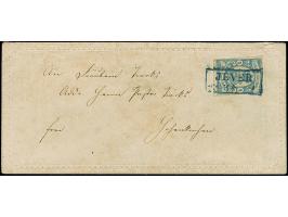 1 Gr. blau mit blauem Rahmenstempel “JEVER 23.3.” als tarifgerechte Einzelfrankatur auf geprägtem Zierbriefumschlag nach Hohe