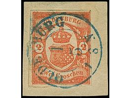 2 Gr. zinnoberrot, farbfrisch und allseits voll- bis breitrandig mit blauem DKr. “OLDENBURG 1.5.” auf Briefstück in tadellose