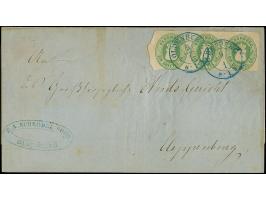 1862, ⅓ Gr. grün mit Durchstich 11¾ im waagerechten Dreierstreifen mit Teilen des Bogenrandes links, mit zwei klaren DKr. “OL