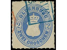 2 Gr. blau mit Durchstich 10, farbfrisch mit blauem Rahmenstempel “(BURH)AVE…6.” und kleinem Teil eines roten Transitstempels