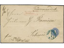 2 Gr. ultramarin mit Durchstich 11¾ und klarem, blauen DKr. “OLDENBURG 7.4.” als tarifgerechte Einzelfrankatur auf R-Briefhül