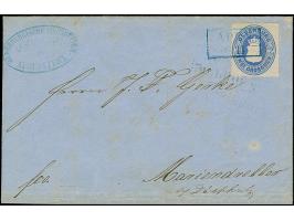 2 Gr. ultramarin mit Durchstich 10, mit blauem Rahmenstempel “APEN (16).11(67)” als tarifgerechte Einzelfrankatur auf komplet