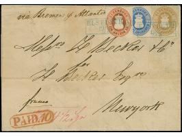 “ELSFLETH 19.3.(66)” blauer Rahmenstempel zweimal klar auf ½ Gr. rotorange, 2 Gr. blau und 3 Gr. braun als tarifgerechte Fran