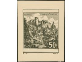 1939, Landschaften Neuhaus 50H., Entwurfszeichnung, schwarzer Druck auf Büttenpapier (124x158mm), aus dem Erinnerungsbuch “IN