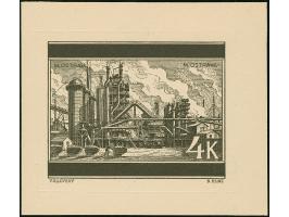1939, Landschaften Industriewerke Mährisch-Ostrau 4 K., Entwurfszeichnung, schwarzer Druck auf Büttenpapier (124x158mm), aus 