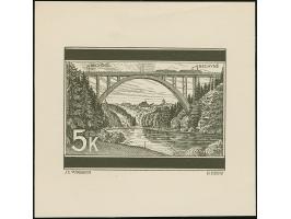 1939, Landschaften Lainsitzbrücke mit Bechin im Hintergrund 5 K.., Entwurfszeichnung, schwarzer Druck auf Offsetpapier (129x1