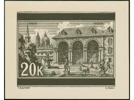 1939, Landschaften Palais Waldsytein, Prag 20 K., Entwurfszeichnung, schwarzer Druck auf Büttenpapier (121x05mm), aus dem Eri
