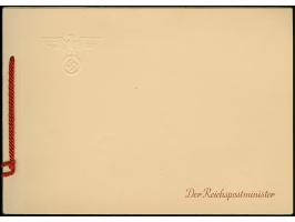 1943, Ministerbuch “Europäischer Postkongress" (210x146mm), oben links mit Hoheitszeichen-Trockensiegel, rote Kordel, insgesa