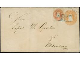 1862/64, Umschlag ½ Gr. mattorange mit tarifgerechter Zufrankatur Ausgabe 1862 ½ Gr. rotorange mit Durchstich 11¾ und blauem 