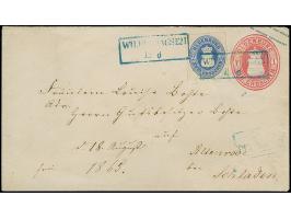 1 Gr. Umschlag 1 Gr. rosa mit tarifgerechter Zufrankatur 2 Gr. lebhaftgrauultramarin mit Durchstich 11¾ und mit blauem, überg