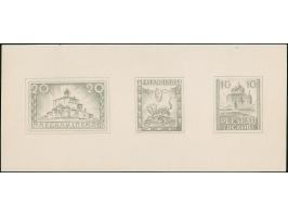 1941, Stadtwappen 5 Pf. sowie Kathedrale 10 Pf. sowie 20 Pf. im Querformat, &nbsp;Bleistiftentwürfe auf weißem Kartonpapier i