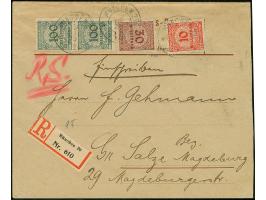 Korbedeckel 100 Mio. M. im senkrechten Paar sowie Einzelmarken 30 und 10 Mio. M. gezähnt je mit Stempel “MÜNCHEN 20 2.11.23” 