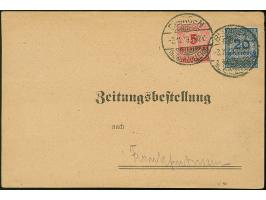 Korbedeckel 5 und 20 Mio. M. gezähnt je mit Stempel “BISINGEN 3.11.23” als tarifgerechte Frankatur auf Postsachen-Vordruckkar