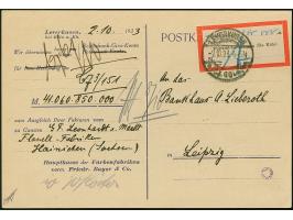 1923, Gebührenzettel “Gebühr bezahlt/Taxe percue” mit handschriftlicher Wertangabe “800000” und Stempel “LEVERKUSEN 2.10.23” 