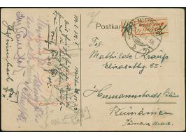1923, Gebührenzettel total verschnitten mit handschriftlicher Wertangabe “48” (Milliarden Mark) auf Postkarte “100 Semestr-St