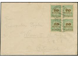 Korbdeckel 20 Mrd. M. gezähnt im Viererblock mit Schiffspost-Stempel “DSP LINIE HAMBURG-SÜDAMERIKA XXXI 2.12.23” auf Brief im