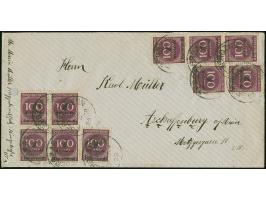 1 Mrd. auf 100 M. violettpurpur im Viererblock, senkrechten Dreierstreifen und Paar sowie Einzelmarke je mit Stempel “BERGZAB