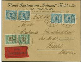 Korbdeckel 50 Mrd. M. gezähnt, zwei senkrechte Paare und senkrechtes Paar 20 Mrd. M. gezähnt je mit Stempel “KEHL 23.11.23” a