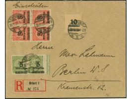 “Erfurter Andruck” 10 Mrd., waagerechtes Randpaar 5 Mrd. auf 4 Mio. M. und Viererblock 5 Mrd. auf 10 Mio. M. gezähnt je mit S