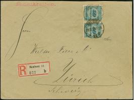 Korbdeckel 50 Mrd. M. gezähnt im waagerechten Paar mit Stempel “HAMBURG 28.11.23” als tarifgerechte Mehrfachfrankatur auf R-B