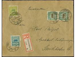 Korbdeckel 50 Mrd. M. durchstochen, senkrechtes Paar 20 Mrd. M. gezähnt und Einzelmarke 10 Mrd. M. gezähnt je mit Stempel “CH