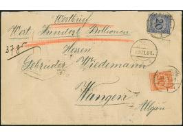 Rentenpfennig 20 und 50 Pfg. jeweils mit Ersttagsstempel “DARMSTADT 1.12.23” als tarifgerechte Frankatur auf Wertbrief der 2.