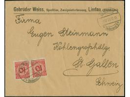 Rentenpfennig 10 Pfg. im leicht verquetscht aufgeklebten, waagerechten Paar mit Ersttagsstempel “LINDAU 1.12.23” als tarifger
