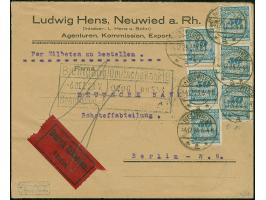 Korbdeckel 50 Mrd. M. gezähnt, acht Einzelmarken je mit Stempel “NEUWIED 4.12.23” als tarifgerechte Mehrfachfrankatur vorder-
