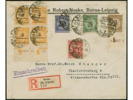 Korbedeckel 5 Mrd. M. durchstochen im Viererblock mit Unterrand und HAN “H 6308.23 24” in Mischfrankatur mit Rentenpfennig 3-