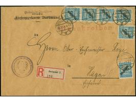 Schlangenaufdruck 50 Mrd. M. im senkrechten Dreierstreifen und drei Einzelmarken jeweils mit Stempel “DORTMUND 10.1.24” als t