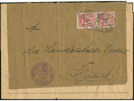 Korbedeckel 5 Mio. M. im senkrechten Paar jeweils mit violettem L1" Dienstmarke" und Stempel “WISMAR 27.10.23” als tarifgerec