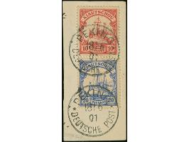 Kiautschou Kaiseryacht 10 und 20 Pfg, je mit klarem EKr. “PEKING DP 18.6.01” auf Briefstück, in einwandfreier Erhaltung, sign
