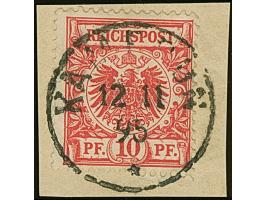 1890, Krone/Adler 10 Pfg. mittel(karmin)rot (ocker quarzend) mit Stempel “KAMERUN 12.11.95” auf Briefstück, in einwandfreier 