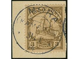 “MORA (KAMERUN) 31.1.14” klar auf Kaiseryacht 3 Pfg. Kaiseryacht auf Briefstück, in einwandfreier Erhaltung, doppelt sign. Ma