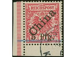 1900, 5 Pfg. auf Diagonalaufdruck 10 Pfg., Aufdrucktype 5a, aus der linken unteren Bogenecke (Feld 41), gestempelt, in einwan