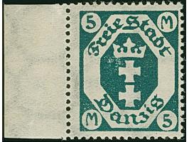 1922, Staatswappen 5 Mark schwärzlichopalgrün, mit Wasserzeichen “Fliesen”, rechtes Seitenrandstück, postfrisch bzw. Falz im 