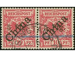 1900, 5 Pfg. auf Diagonalaufdruck 10 Pfg. im waagerechten Paar, linke Marke mit Aufdrucktype 4, rechte Marke mit Aufdrucktype
